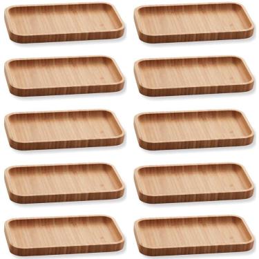 Imagem de 10 Bandejas Bambu Lyor Retangular Petisqueiras Multiuso Hire 20x10cm para Restaurante
