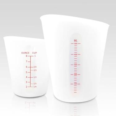 Imagem de Copos medidores de silicone, Demorex Copos medidores de mistura reutilizáveis de silicone, copos medidores de apertar e derramar para moldes de fundição de resina epóxi, 2 unidades, 500 ml, 250 ml