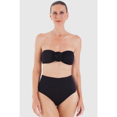 Imagem de Conjunto biquíni top flor bandeau E hot pant preto