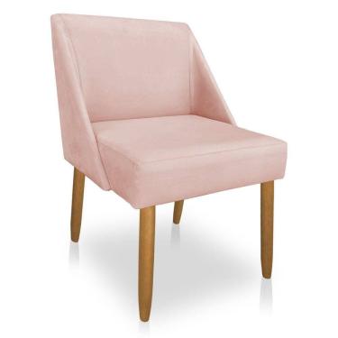 Imagem de Cadeira Poltona Juliana Suede Rosa Bebê Pés Palito Castanho