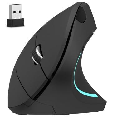 Imagem de Delton Mouse ergonômico vertical sem fio, dongle USB de 2,4 GHz, 6 botões, 3 níveis de DPI ajustáveis (800/1200/2400), funciona com bateria AA, compatível com PC, laptop, Mac, Chromebook e mais -