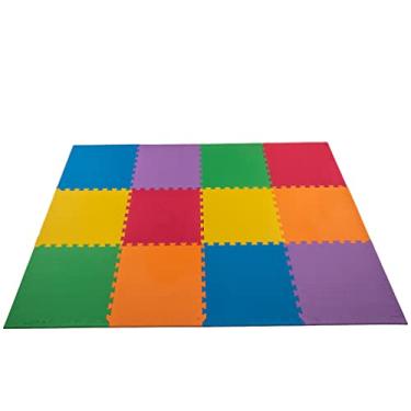 Imagem de Kit 12 tapetes tatames EVA infantil COLORIDO 50x50 cm 10 mm com bordas