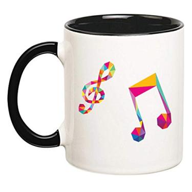 Imagem de Caneca de café e chá de cerâmica com notas musicais geométricas