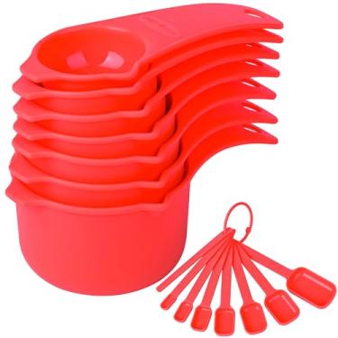 Imagem de Smithcraft Conjunto de copos de medição e colheres, conjunto de copos medidores de plástico 15, colheres de copos medidores vermelhos secos, 7 copos medidores e 7 colheres de medição, copos medidores