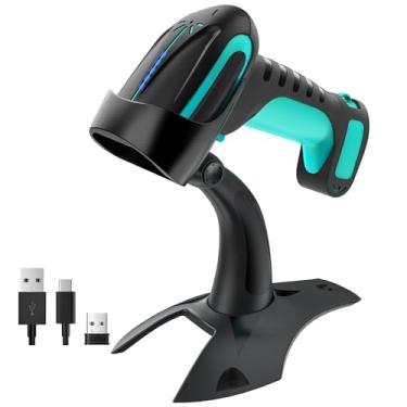 Imagem de Tera Scanner de código de barras sem fio 2D QR com suporte: Versão Pro Indicador de nível de bateria 2500mAh Leitor de código de barras de grau industrial funciona com Bluetooth 2.4G para Windows Mac