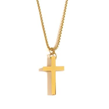 Imagem de Colar masculino crucifixo dourado aço inoxidável banhado ouro 18k