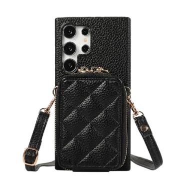 Imagem de Cartões de zíper de luxo Solt crossbody carteira de couro capa para Samsung Galaxy S24 Ultra S23 Plus S22 A55 A15 A35 A25 A05 A05S A14 A24 A54, preto, para Samsung S22
