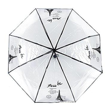 Imagem de WerFamily – Guarda-chuva transparente compacto dobrável, design horizontal, cidade (pacote com nº de rastreamento) (preto)