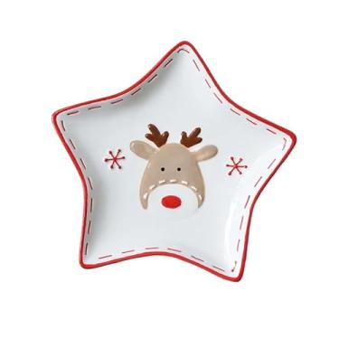 Imagem de Pratos de aperitivo de cerâmica de Natal para tapas, salada, aperitivo, seguro para lava-louças, seguro para micro-ondas, seguro para freezer (prato de pentagrama 20,4 * 19,4 * 2,5 cm)