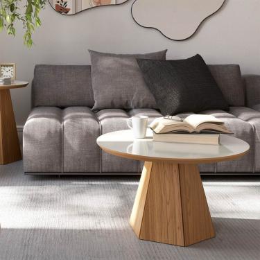 Imagem de Mesa Centro para Sala de Estar com Base Hexagonal 100% MDF Freijó Off White Dalla Costa