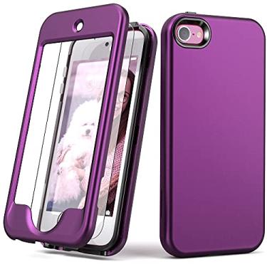 Imagem de Yamink Capa para iPod Touch 7 com protetor de tela, leve, de corpo inteiro, resistente, capa protetora de policarbonato rígido de TPU macio para iPod Touch 6/5, roxo escuro