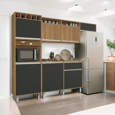 Imagem de Cozinha Smart Torre Armário Geladeira Balcão Freijó e Grafite