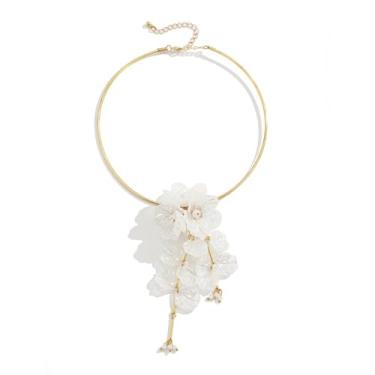 Imagem de Vanesseva Lindo colar de gargantilha aberta de flores de acrílico, colar de círculo de metal com pingente floral, exclusivo designer chique, colar boêmio, joia africana, babador, franja, Zinco, Sem