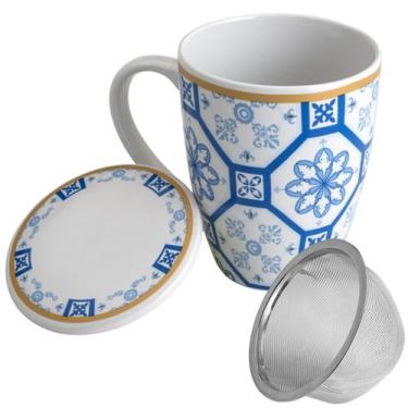 Imagem de Caneca Porcelana Com Tampa E Filtro Inox Braga White 310ml - LYOR