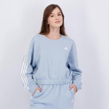 Imagem de Moletom Cropped Adidas 3 Stripes Feminino Azul e Branco-Feminino