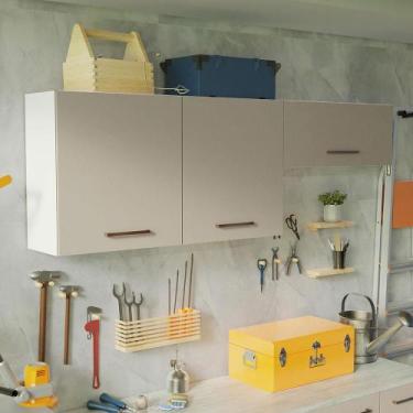 Imagem de Kit com 2 Armários Aéreos Multiuso 3 Portas Agata Madesa, Branco/Crema