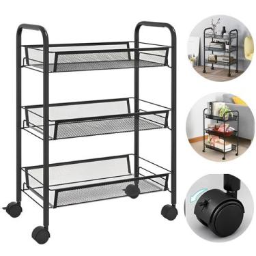 Imagem de Carrinho Organizador C/ Roda Fruteira 3 Cestas Chão Cozinha - Kadê