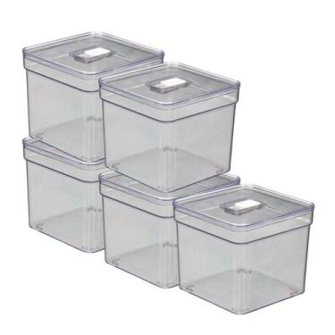 Imagem de Kit Organizadores Quadrado Transparentes Multiuso C/ Tampa 5 UN - PLAS
