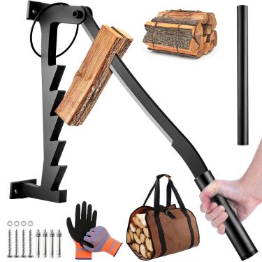 Imagem de Meyoppm Divisor de lenha montado na parede com alça estendida, divisor manual de iluminação montado na parede para madeira macia, divisor de toras portátil para uso interno e externo