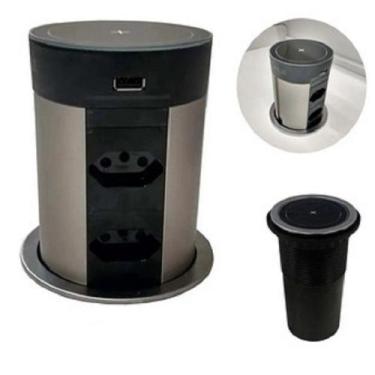 Imagem de Torre PowerPlug-UP 4 Tomadas E 2-USB Com Carregador Indução Preto Hafe