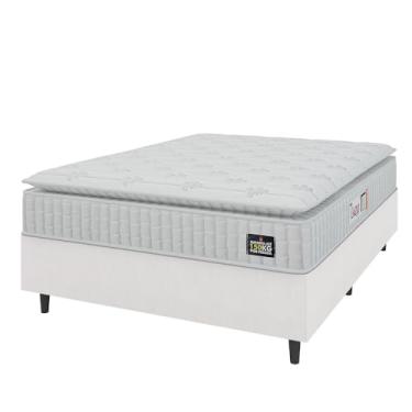 Imagem de Cama Box Casal Queen Colchão Espuma D45 Lazio Pillow Top 158x198x62cm Branco Hellen – Suporta Até 150 Kg Por Pessoa
