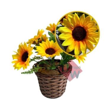 Imagem de Arranjo Vaso C/Girassol Flor Artificial Vaso Fibra Sintética - Melhore