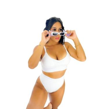 Imagem de biquíni moda praia canelado modelo Suita hot paint - M&K, Branco, Unic