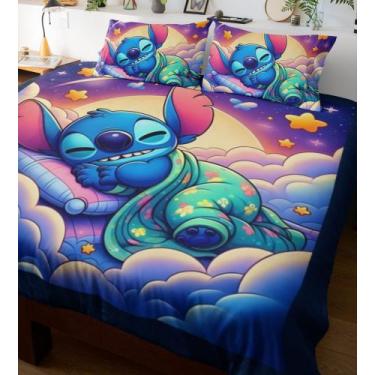 Imagem de Jogo Lençol Casal Lilo Stitch Premium Decoração Quarto 4peças - Art Pe
