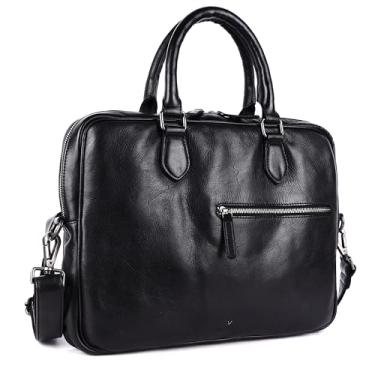 Imagem de Bolsa mensageiro masculina de couro italiano genuíno de 14 polegadas – Bolsa de ombro multifuncional com alça removível, Preto