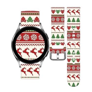Imagem de Vieeki Pulseiras de relógio de rena de Natal compatíveis com Samsung Galaxy Watch 40 mm, 41 mm, 42 mm, 44 mm, 45 mm, 46 mm, pulseira de silicone de substituição de padrão de 20 mm para Galaxy Watch 5 / Watch 5 Pro / Watch 4 / Watch 4 Classic / Watch 3 (41 mm) / Watch Active 2 / Watch Active / Watch 