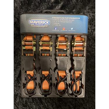 Imagem de Maverick Advantage Alça de amarração de catraca - (4 unidades) 2,5 x 3,5 m, resistência à ruptura de 544 kg - Alça de reboque de carga com gancho duplo S para prender eletrodomésticos, motocicletas,