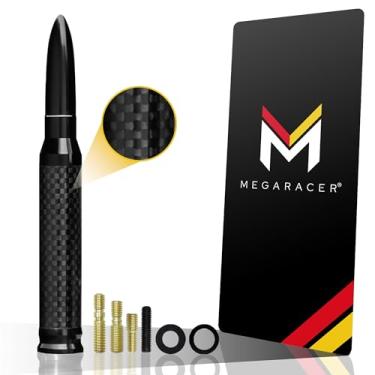 Imagem de Antena Mega Racer 50 Cal Bullet – Fibra de carbono preta 14 cm compatível com AM/FM ajuste universal para carros, alumínio sólido com design antirroubo e seguro para lavagem de carro