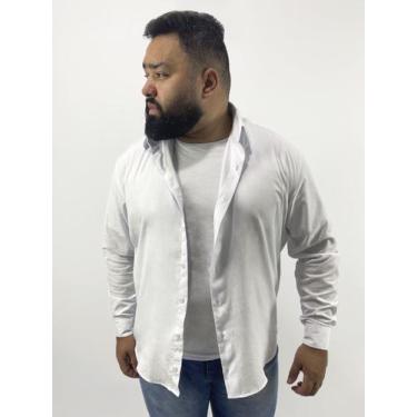Imagem de Camisa Social Masculina Branca Manga Longa Slim Fit Algodão e Poliéste