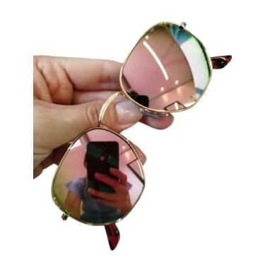 Imagem de Óculos De Sol Hexagonal Rosa Espelhado Feminino Lentes De Cristal UV40