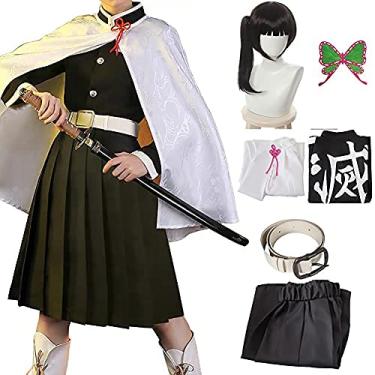 Imagem de Tkieio Kochou Cosplay Fantasia Kochou Cosplay Kimono Traje Uniforme Conjunto Completo com Peruca, Branco (peruca), XX-Large