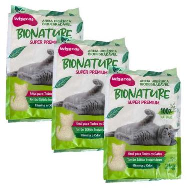 Imagem de Areia Higiênica De Mandioca Para Gatos Wisecat 2kg kit 3Un