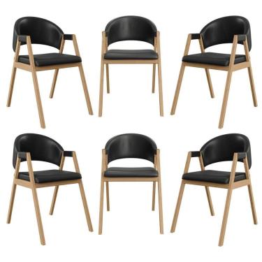 Imagem de Kit 6 Cadeiras Mesa Jantar Suellen Versátil Reforçada Corino Preto