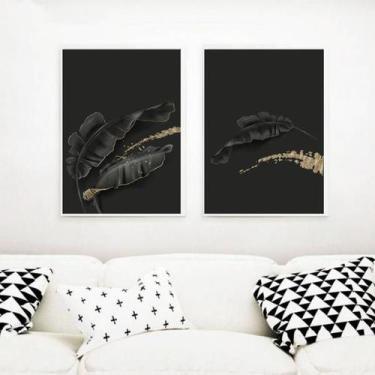 Imagem de Kit 2 Quadros Decorativos Folhas Pretas - Quadros On-line, A3 (45 x 34