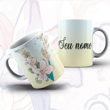 Imagem de Caneca Alfabeto Floral Glitter Personalizada Com Inicial E Nome Todas 