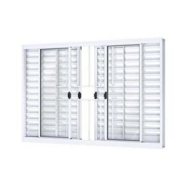 Imagem de Janela de Alumínio Veneziana 100 x 120 x 10 cm 6 Folhas com Grade Riob