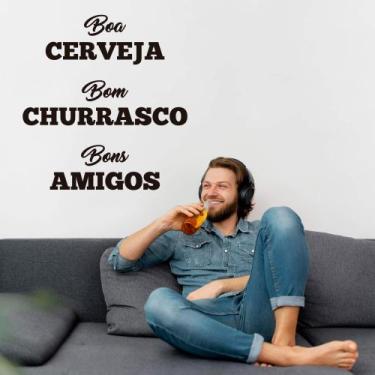 Imagem de Adesivo de Parede Frase Cerveja Churrasco e Amigos Decoração Bar - Kan
