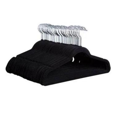 Imagem de Kit 100 Cabides De Veludo Preto Slim Antideslizante Ultrafino Para Rou