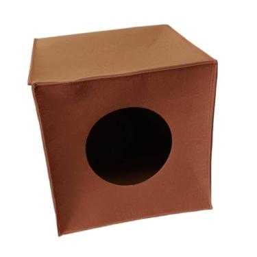 Imagem de Gralara Condomínio de feltro dobrável para gatinhos, para gatos de estimação com autoaquecimento e resistente a arranhões, cama em cubo para, Marrom