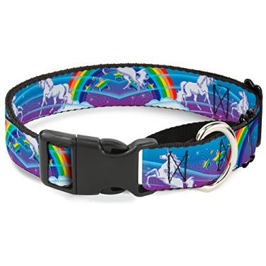 Imagem de Buckle-Down Unicórnios/arco-íris/estrelas azul/chuva com coleira branca para cães, 2,54 cm de largura - serve para pescoços de 38,12 a 66,04 cm - Grande
