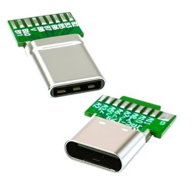 Imagem de chenyang Pacote com 2 conectores USB C DIY, USB 3.1 tipo C PD 65W 18 pinos plugue macho e soquete fêmea adaptador de solda de substituição com placa PCB