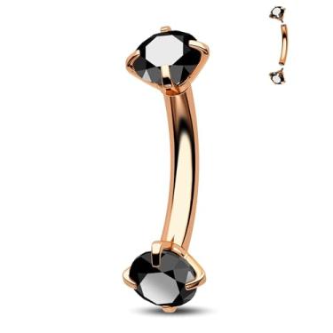 Imagem de CM Crareesi Mania Piercing de torre de aço inoxidável 316L brincos de torre 16G duplo preto CZ piercing de sobrancelha 6 mm halteres curvados para mulheres anéis de sobrancelha rosqueados