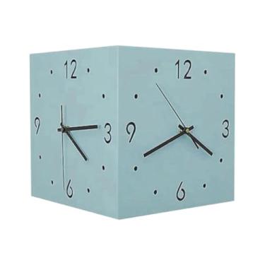 Imagem de IEUDNS Relógio de parede de canto de dupla face Decorativa de instalação fácil Relógio de canto quadrado NÃO PICKING SILENT PAR, Azul