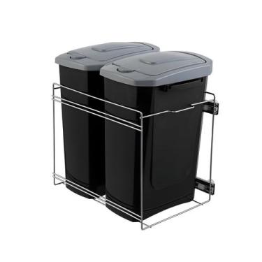 Imagem de Lixeira Dupla 4371 Fixação Base ou Lateral 15l 340x440x450mm Inox Masu