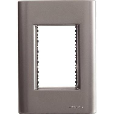 Imagem de Placa 3 Postos 4x2 Tramontina Giz Onix Metalizado Suporte Tramontina