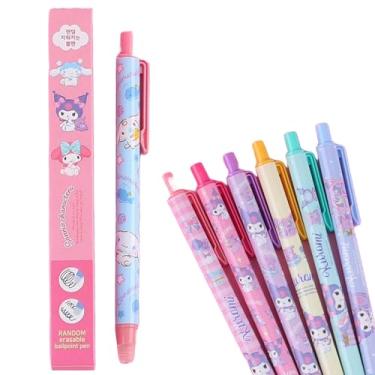 Imagem de MENBLY San-rio Conjunto de 4 peças de canetas esferográficas apagáveis – multicoloridas com borrachas anexadas, caneta esferográfica apagável de desenho animado, conjunto de material de escritório